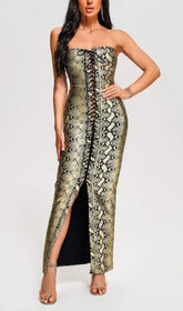 MIDIKLEID MIT SCHLANGENPRINT UND SCHNÜRUNG